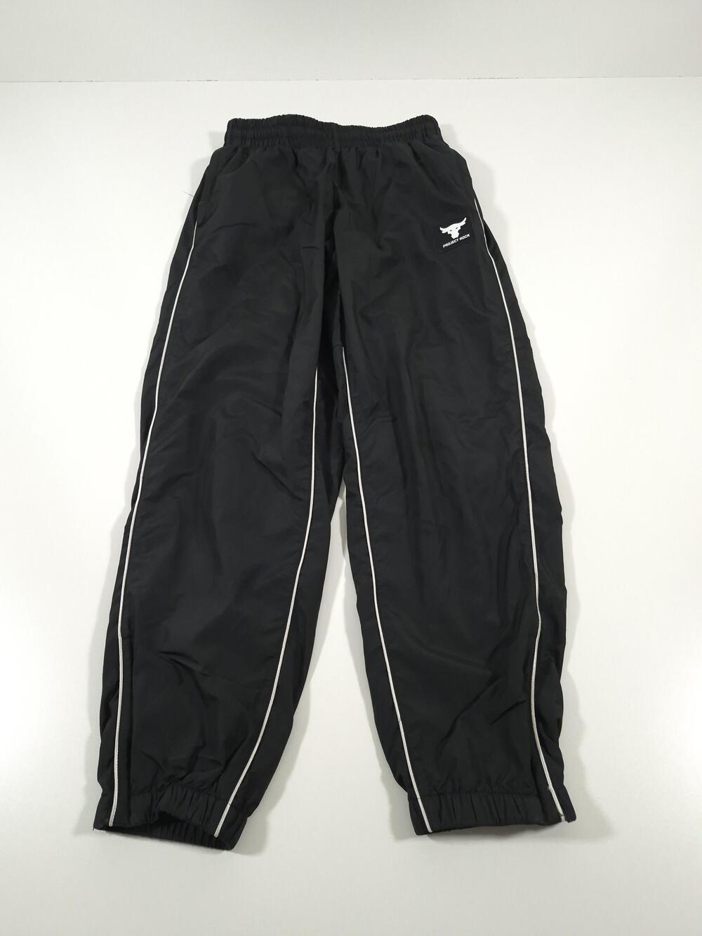 Under Armour Project Rock Track Pants Mens Small Black Woven Piping 1377426